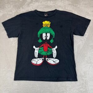 VTG 90s Looney Tunes Marvin The Martian Cartoon‎ Shirt Mens L Black Preowned